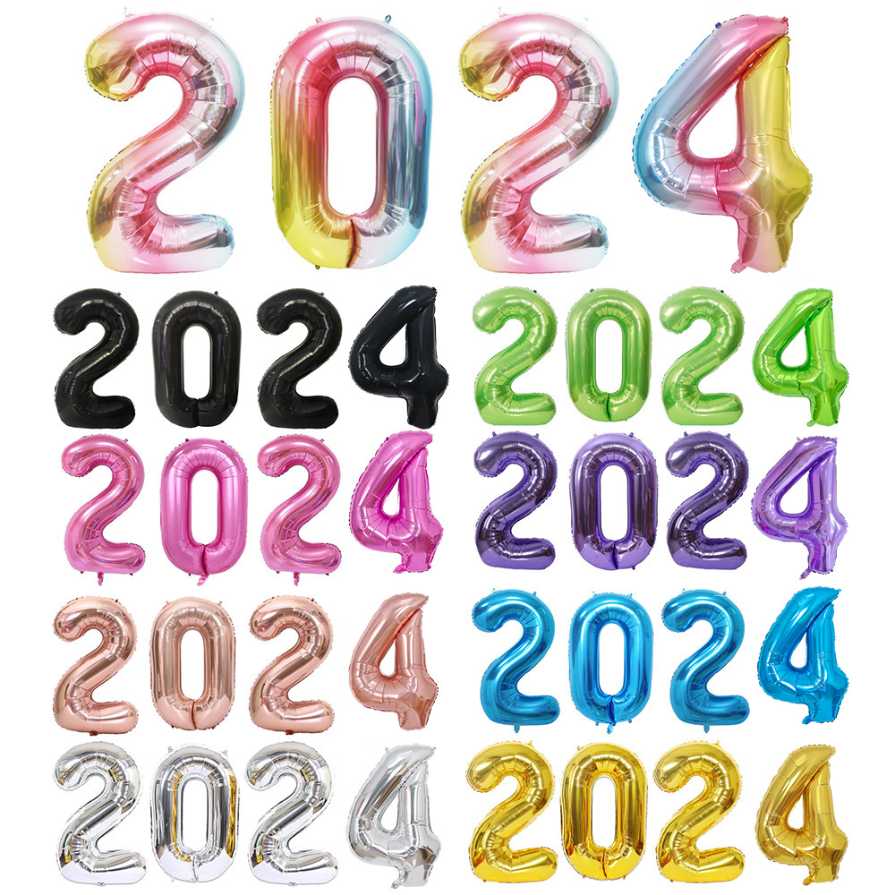 32-inch 2024 Digital Aluminum Foil Balloon Set 2024 New Year's Day Party Decoration Digital Aluminum Foil Balloons