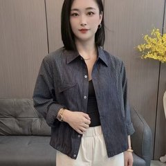 一件代发直播爆款拼接牛仔衬衫外套2025秋季新品时尚百搭宽松上衣