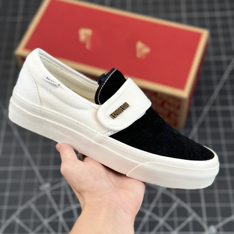 Putian Fog Vans Canvas Shoes Couple Lazy Slip-On Skateboard Shoes Men and Women High Street Black and White Velcro Sneakers