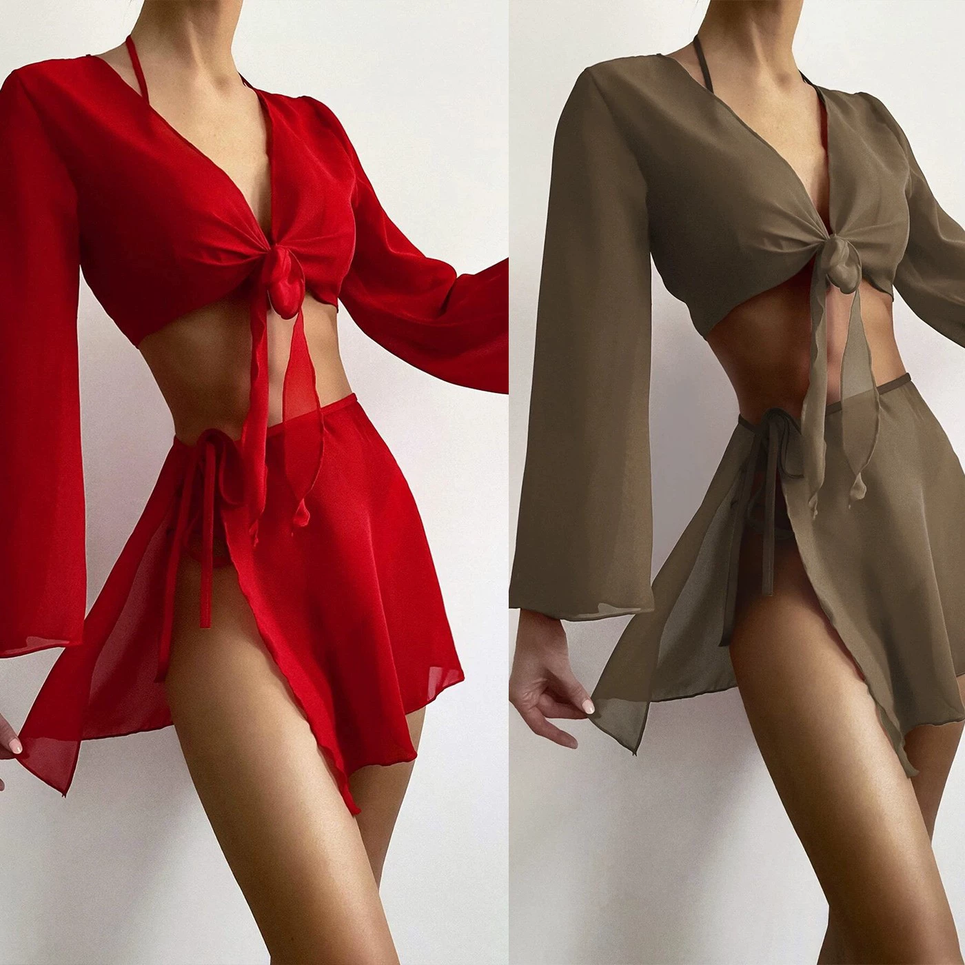 AliExpress Amazon Европейская и американская мода сплошной цвет бикини из четырех предметов Купальники Женская блузка с разрезом сексуальные купальники