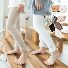 女童打底褲春秋中厚秋冬加絨外穿棉豎條紋蝴蝶結兒童九分保暖褲子