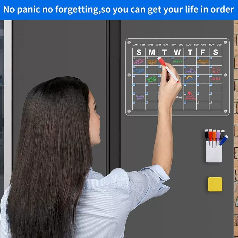 亚克力干擦板冰箱磁吸留言板月历表可擦写磁性周历备忘写字板