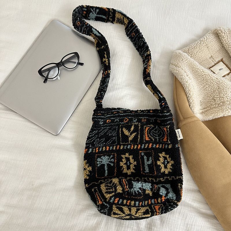 Versión coreana de ins otoño e invierno nuevo material de lana de gran capacidad bolso femenino tote, viento perezoso, viento perezoso, hombro inclinado, marea de bolso