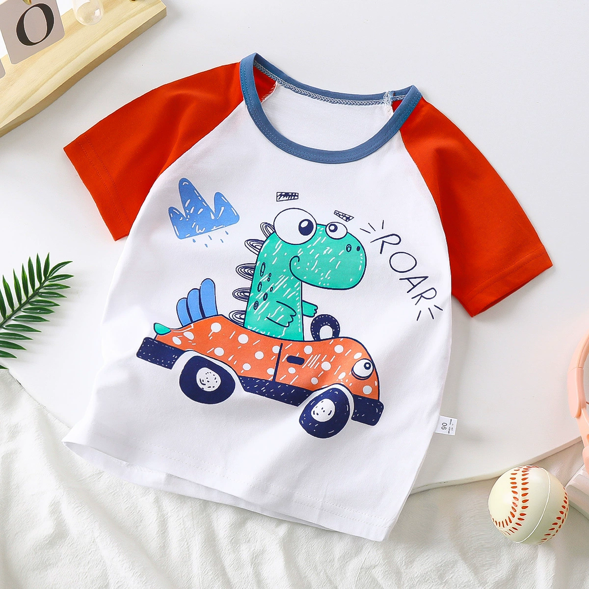 Children's Cotton Summer T-Shirt for Boys, Korean Style, Short Sleeve, Cute Cartoon Prints