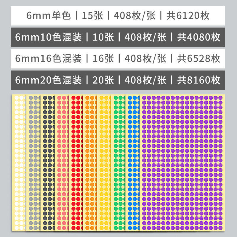 6mm20 color minimum color sticker label paper color dot sticker sticker dot sticker