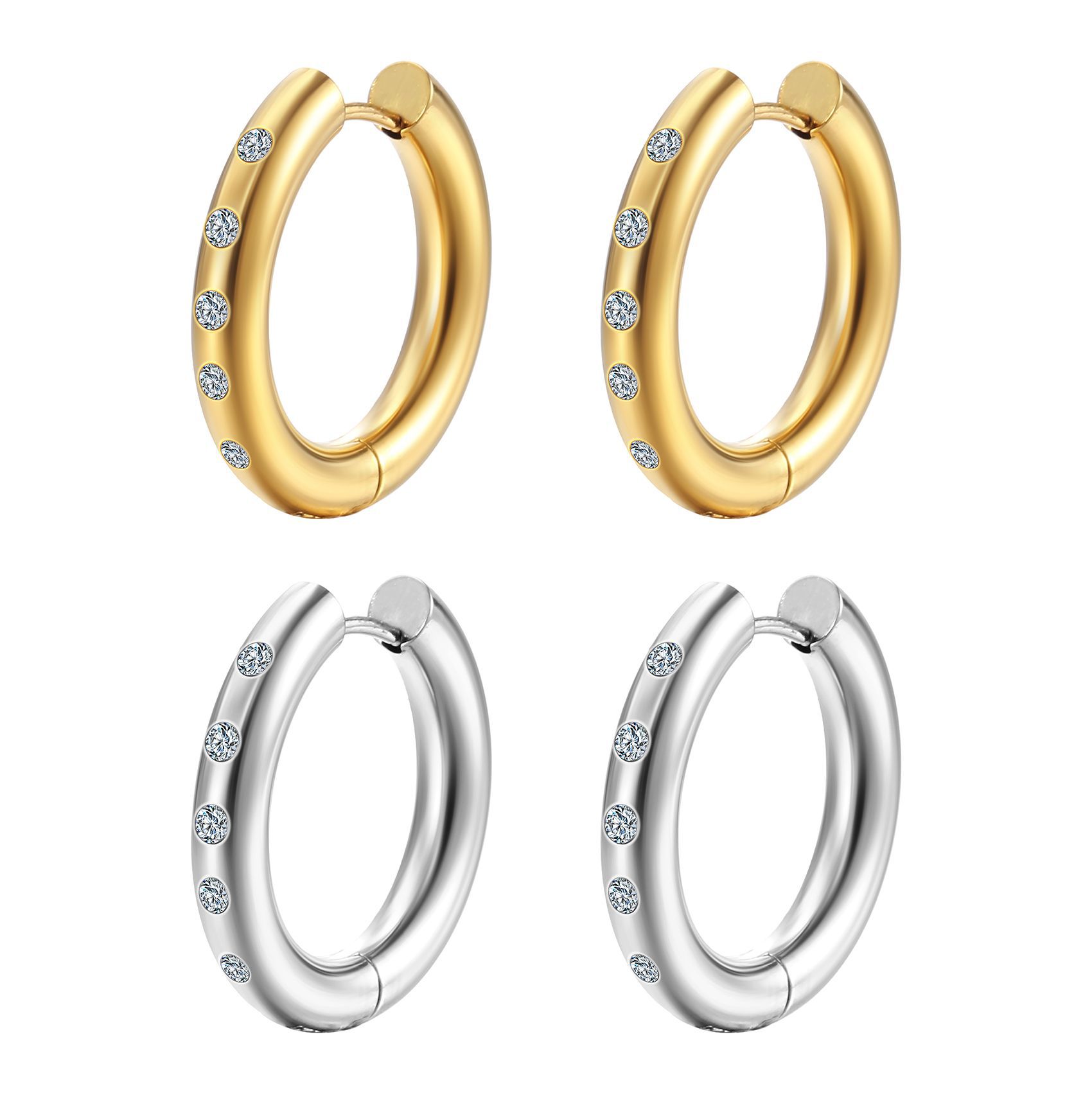 Rhinestones Inlay Material Earrings Classification 1 Pair Quantity 1 Pair Fashion Round Plating Inlay 201 Stainless Steel Rhinestones 18K Gold Plated Earrings