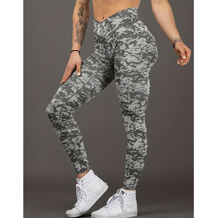 Women's Large Size Imported Yoga Pants with Digital Printing, High-Waisted Thigh-Tuck Running Leggings, Fitness Crew Cut
