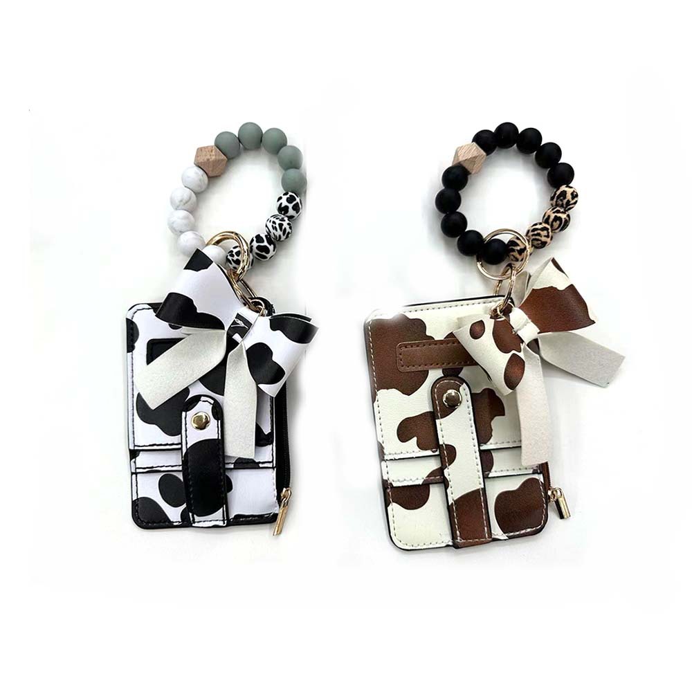 Modern Style Style Modern Style Cow Pattern Pu Leather Silica Gel Beaded Unisex Keychain