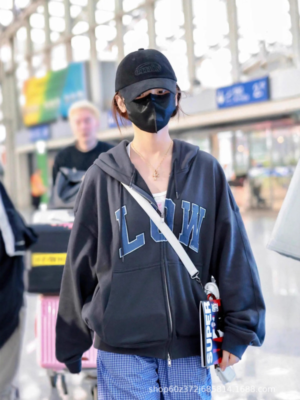 现货25早秋新款韩国小众设计字母印花休闲宽松连帽开衫卫衣女上衣|undefined