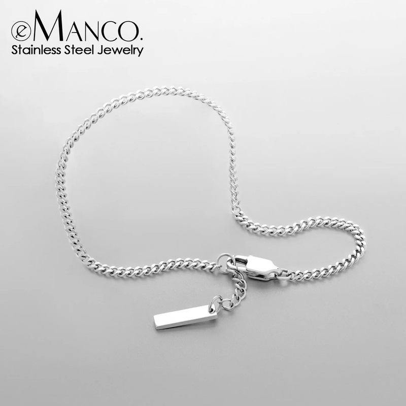 Emanco European and American Hot-Selling Stainless Steel Cuban Chain Men's Bracelet Simple Elegant Adjustable Non-Fading Hand Jewelry