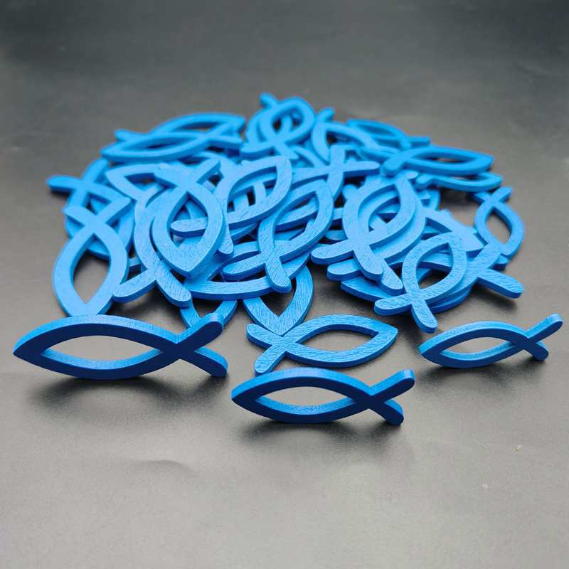 Pescado de madera bautismo decoración ornamento decoración peces pequeños decoración de pared pescado de madera rebanada de madera Santa cena Mesa decoración del hogar