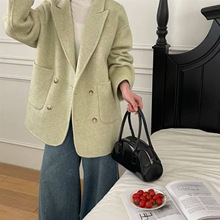 2025秋冬季高级双面羊毛大衣女短款小个子宽松韩版西装领毛呢外套