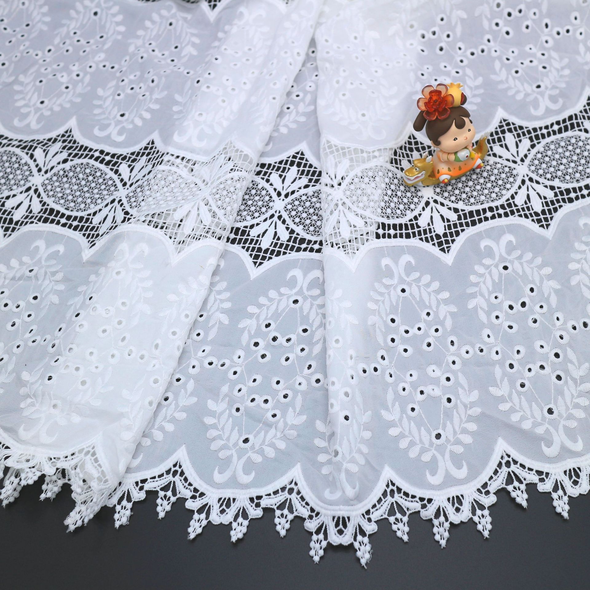 新款白色牛奶丝镂空蕾丝面料 春夏女装面料雪纺激光绣花边