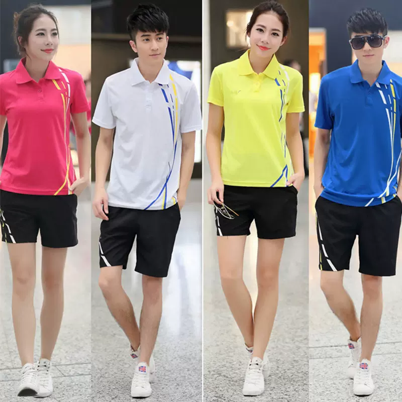男女夏情侣翻领短袖运动T恤速干网球服羽毛球服比赛套装乒乓球衣