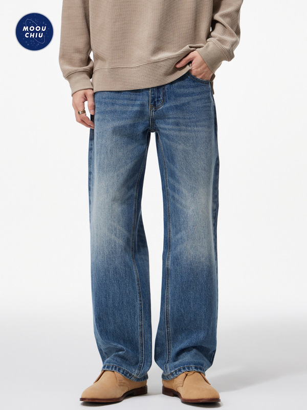 Washed cotton straight jeans men Washed cotton straight jeans men