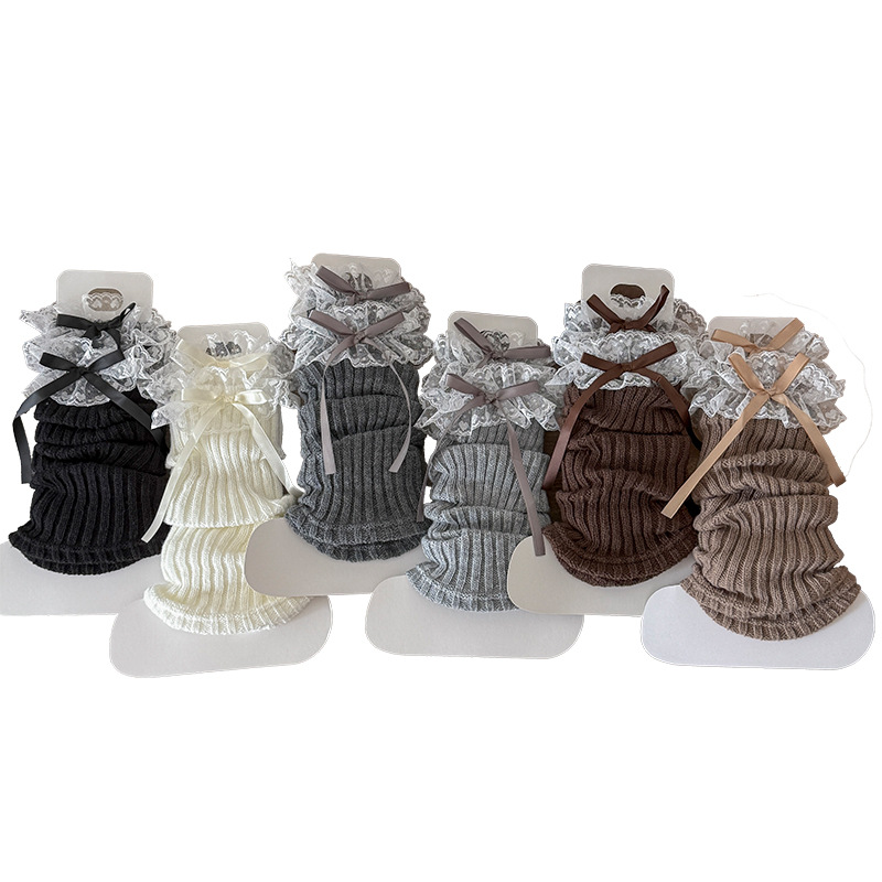 Scaldamuscoli, stivali, calzini alla moda in cotone per donna, primavera e autunno, stile balletto, fiocco in pizzo, calzini dolci impilati, calzini caldi in maglia per autunno e inverno_voghion.com