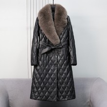 绵羊皮羽绒服女中长款修身2023冬季新款海宁真皮皮衣超大狐狸毛领