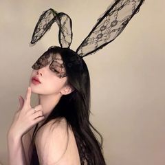Black lace sexy rabbit-ear headband for women, trendy online streamer hair clip, mesh headband, face mask-style headdress, hairpin