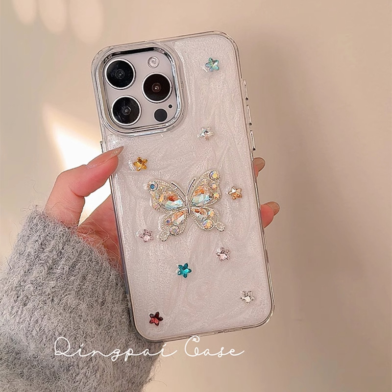 轻派ins滴胶立体彩色水钻蝴蝶适用苹果16promax手机壳iphone1315p