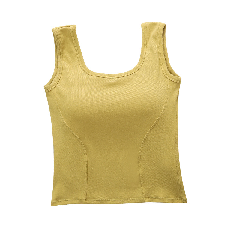 Primavera y verano nuevo chaleco de todo fósforo de color sólido para mujer, espalda hermosa, delgado con almohadilla para el pecho, ropa interior de talla grande, top sin mangas