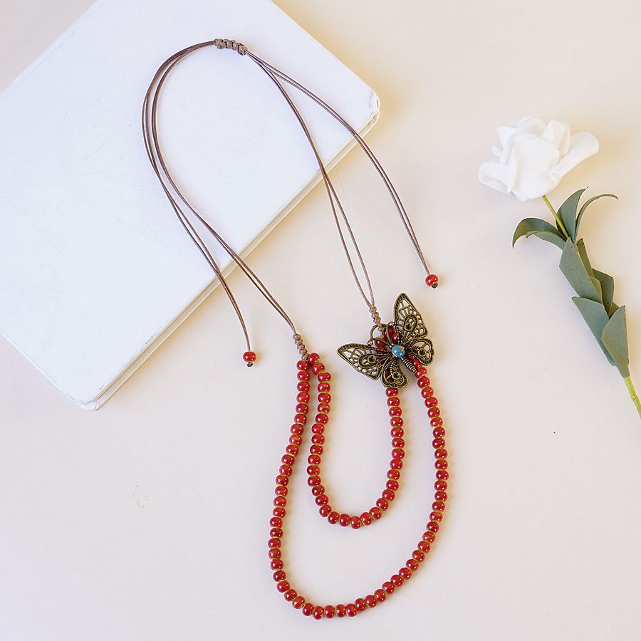 1 Piece Ethnic Style Butterfly Beaded Alloy Womenu0027S Necklace