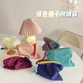 24韩国ins简约紫色格子可爱少女便携收纳包化妆包洗漱包手拿包袋