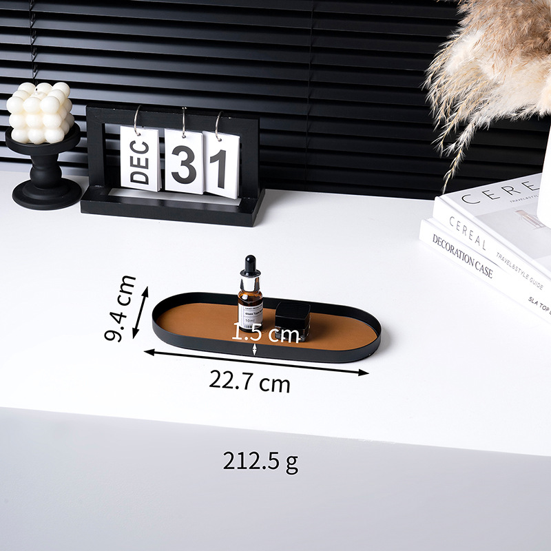 Ornamentación de metal creativa bandeja de decoración de escritorio bandeja de almacenamiento puerta de entrada bandeja de almacenamiento de cuero oblonga