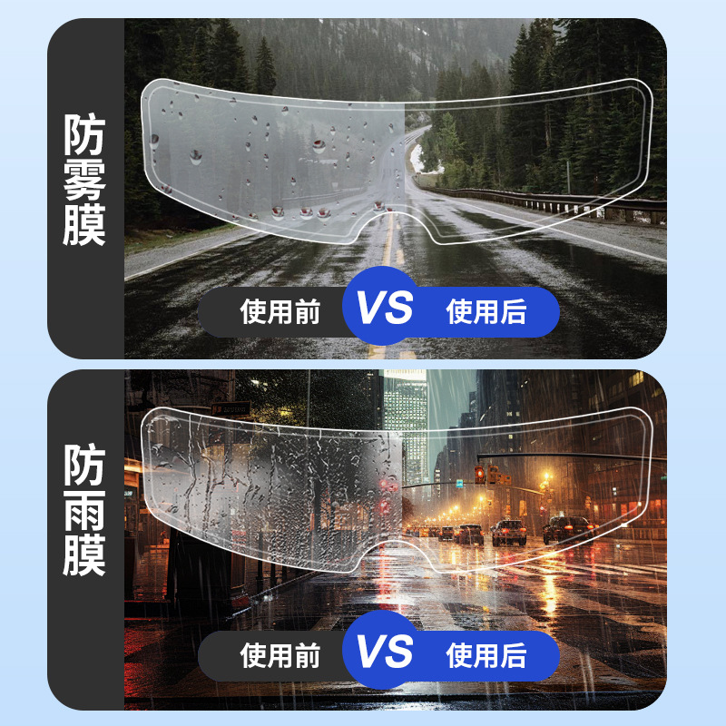 头盔防雨贴膜电动车摩托车安全帽全盔镜片透明超清通用防雾防雨膜