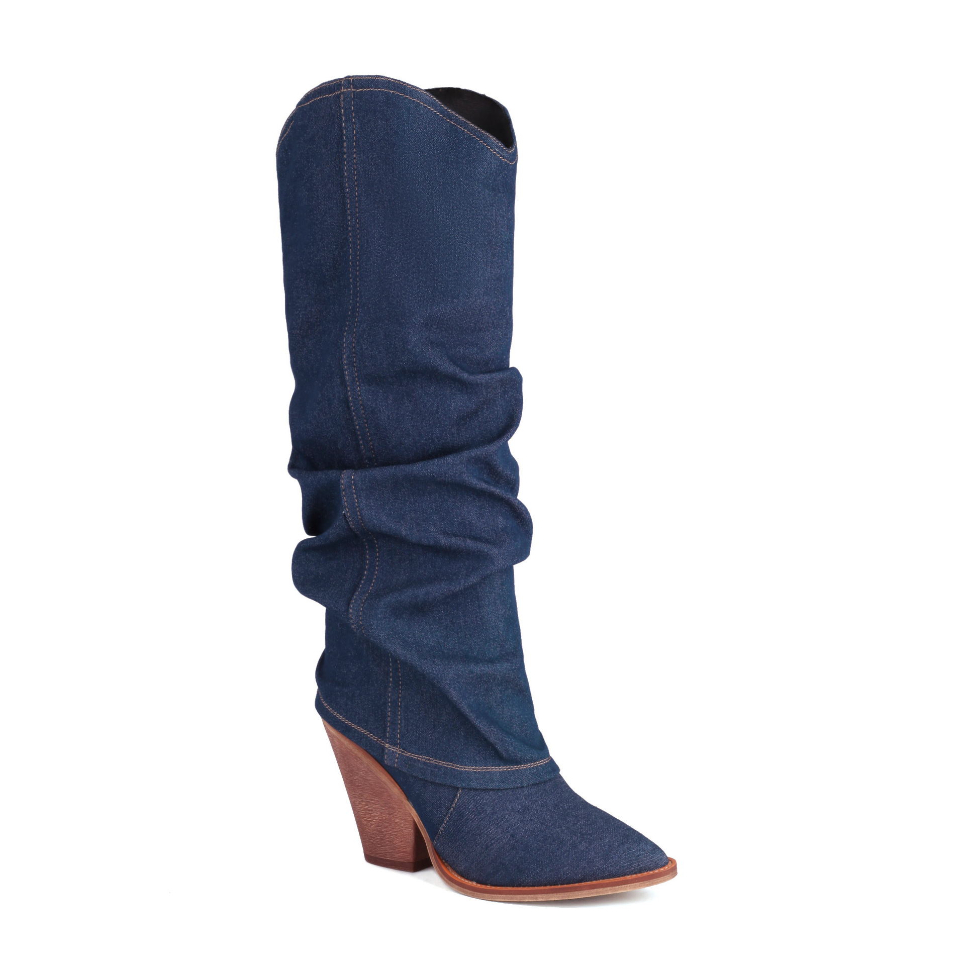 pointy toe chunky heel high tube boots