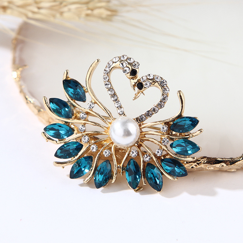 Kristall Perlen Schwan Brosche Elegantes Mode Accessoire_voghion.com