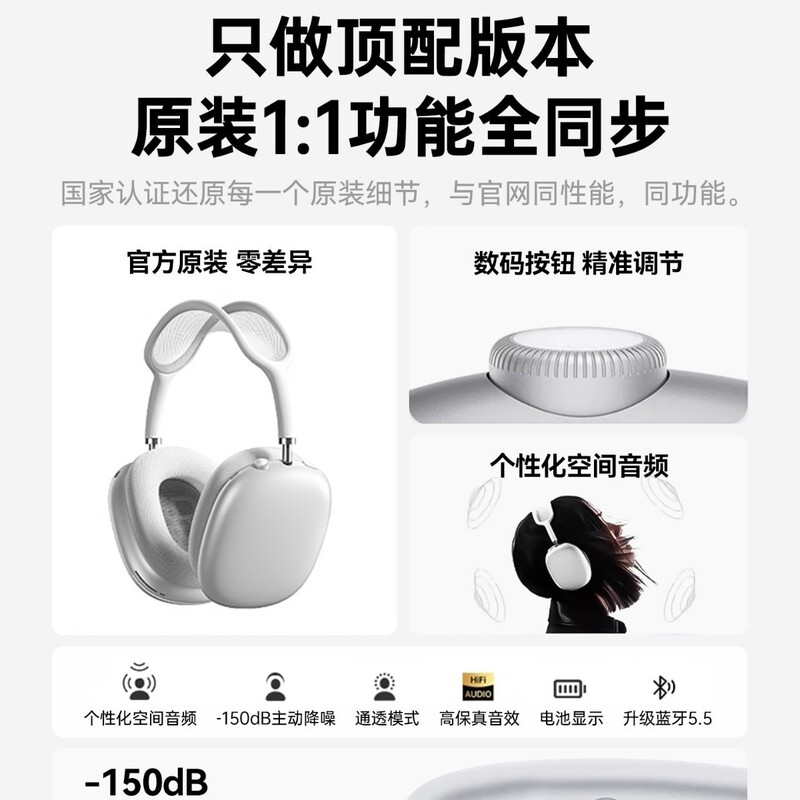 华强北Max二代主动降噪头戴式无线蓝牙耳机原装正品2025新款顶配|undefined