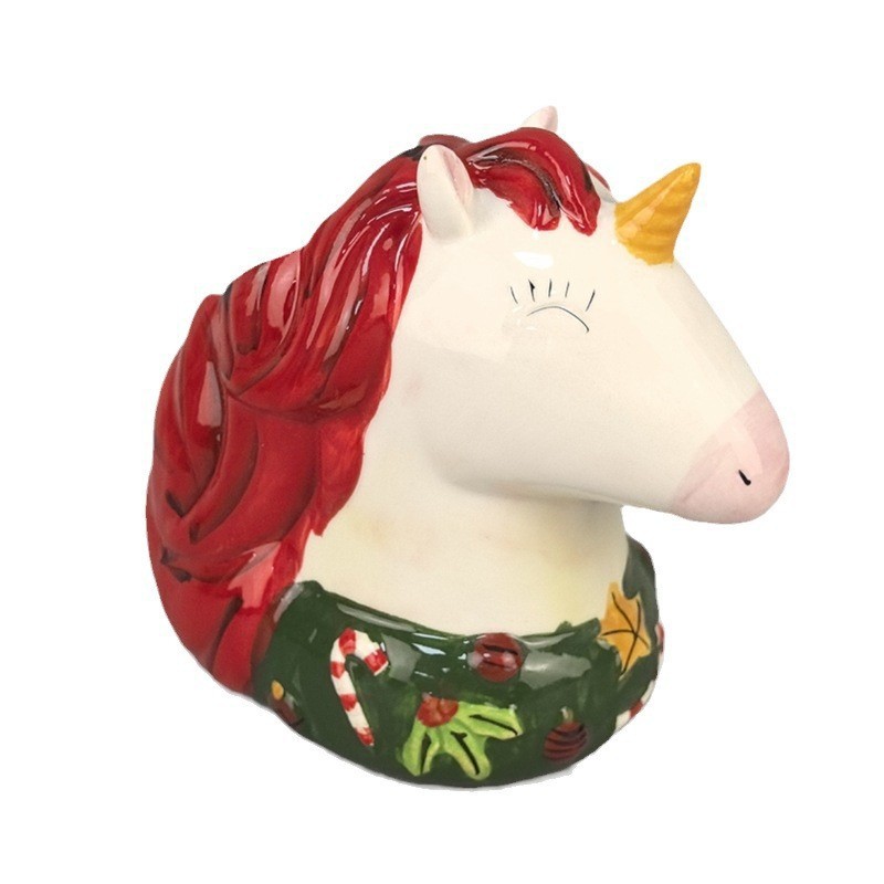 Navidad pintada a mano transfronteriza cerámica unicornio encantador jarrón de escritorio creativo de artesanía
