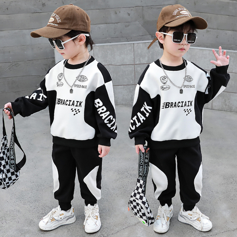 Oblečenie 2024 Nové malé stredné detské trendy módne chlapčenské jarné jesenné sveter a nohavice dvojdielna súprava_voghion.com