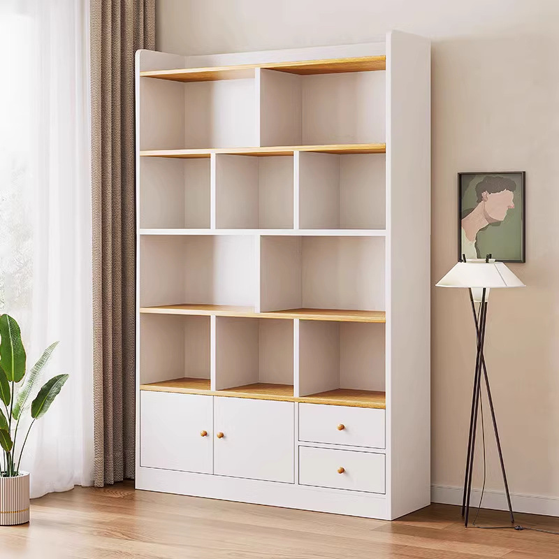 estantería de piso estantería sala de estar integrado contra la pared almacenamiento y exhibición armario de madera maciza gabinete de biblioteca doméstico con puerta de gabinete