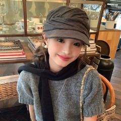 日系褶皱款贝雷帽子显脸小女款2025新款秋冬气质报童帽前进帽