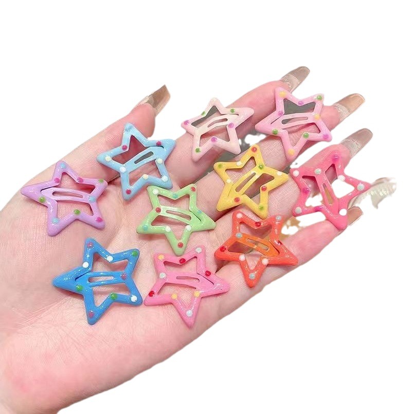 Dopamina Polka Dot estrella de cinco puntas horquilla Corazón de niña dulce cabello roto BB clip niños coloridos flequillos pequeña estrella accesorios para el cabello
