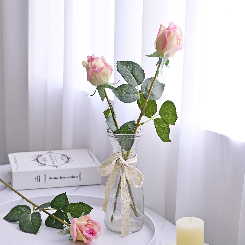 S.A.S. Romántico humectante flores simuladas brotes de rosas adornos para el hogar una sola rosa sensación de flores