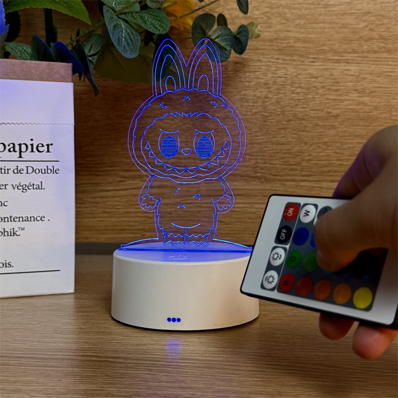 Labubu 3d ナイトライトアクリルテーブルランプ漫画人形装飾品ギフトデスクトップ LED ランプ寝室発光|undefined