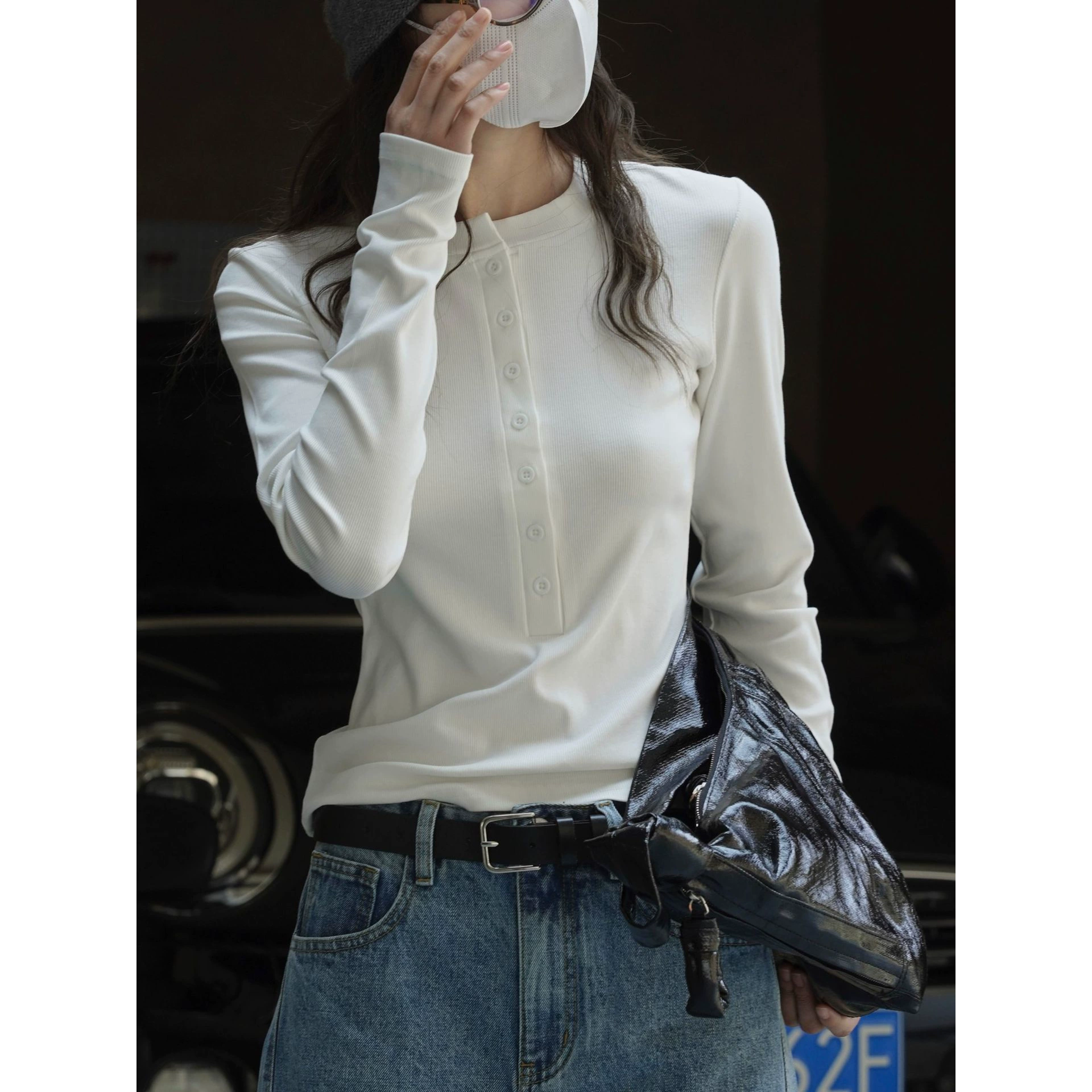 Новинка Весенняя простая популярная трикотажная футболка Lufu в Корейском стиле, мягкий клейкий, приятный для кожи облегающий Повседневный Топ для женщин