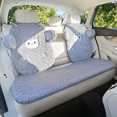 seat cover, cute single-piece plush, Wool pad - light-gray-rear-three-seaterthick-lamb-wool-super-warm-non-slip-and-durable