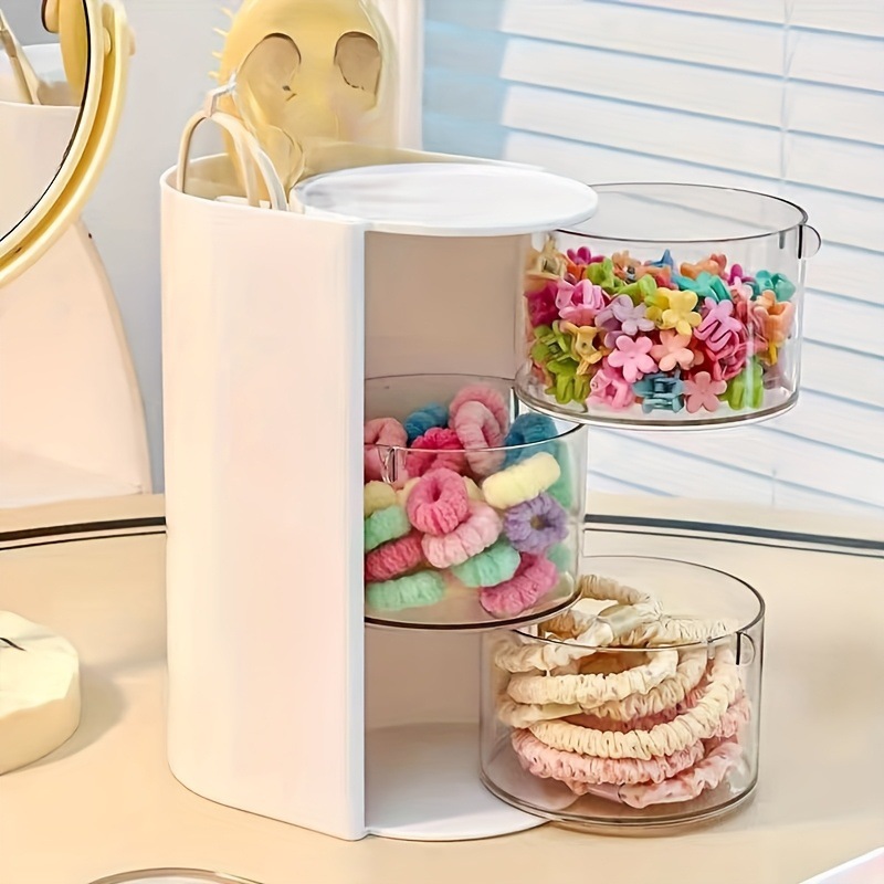 caja de almacenamiento de escritorio giratoria a prueba de polvo cabello de cabello cojín de aire lápiz labial cepillo de maquillaje recipiente