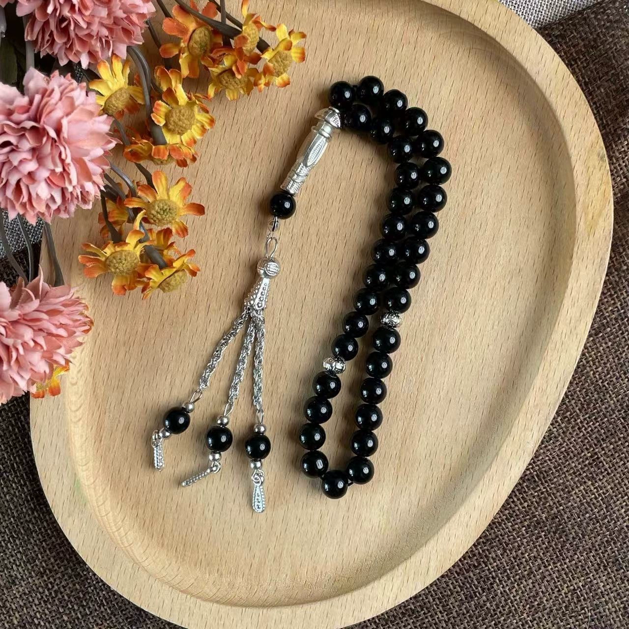 33 браслета из черного стекла с каплями воды 8 мм, мусульманские молитвенные четки для ежедневной молитвы