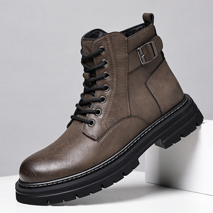 Martin boots men's autumn and winter warm British wind retro men's fleece-lined men's leather shoes high-top work boots a generation of hair