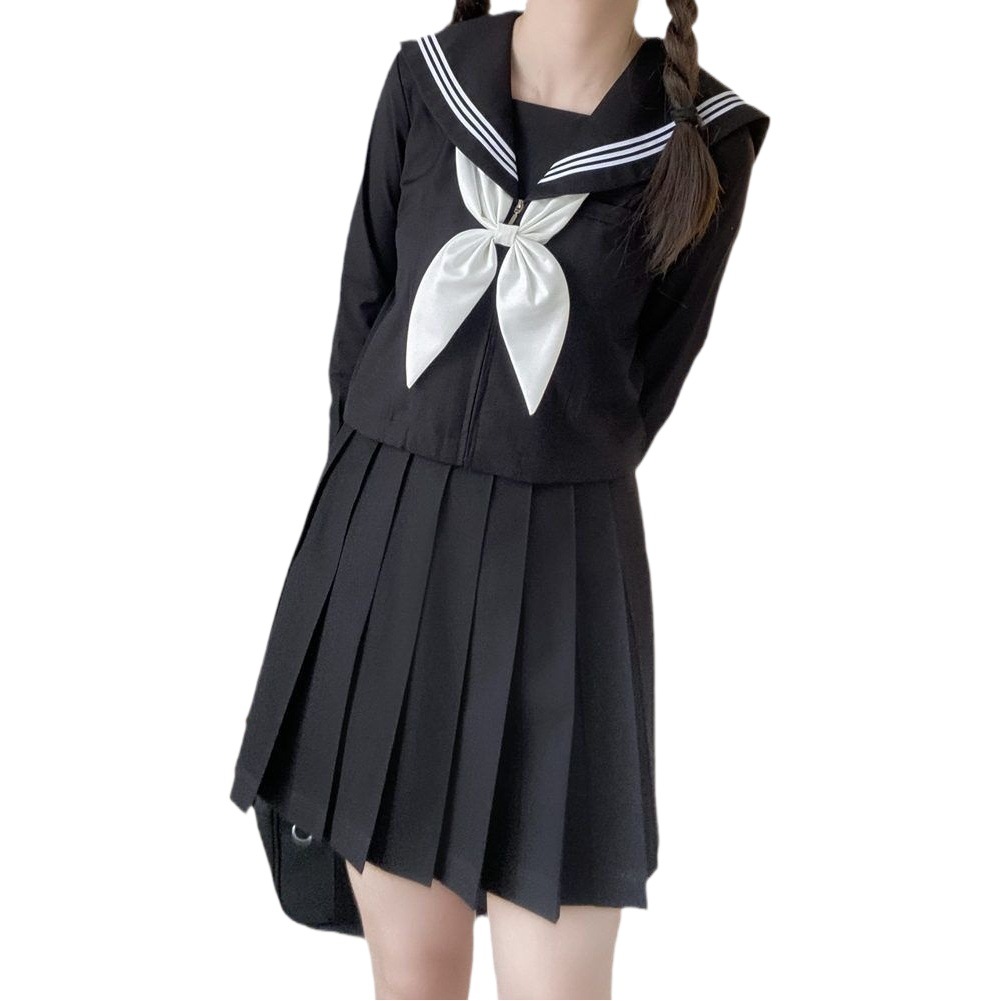 Wholesale black three-piece sailor suit long sleeve navy collar jk uniform dark college style basic middle clothing suit women