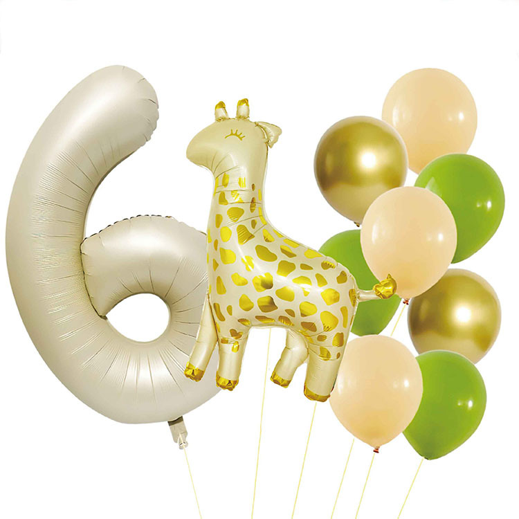 Cross-border digital birthday balloon set 40-inch cream caramel color new cartoon jungle animal combination balloon
