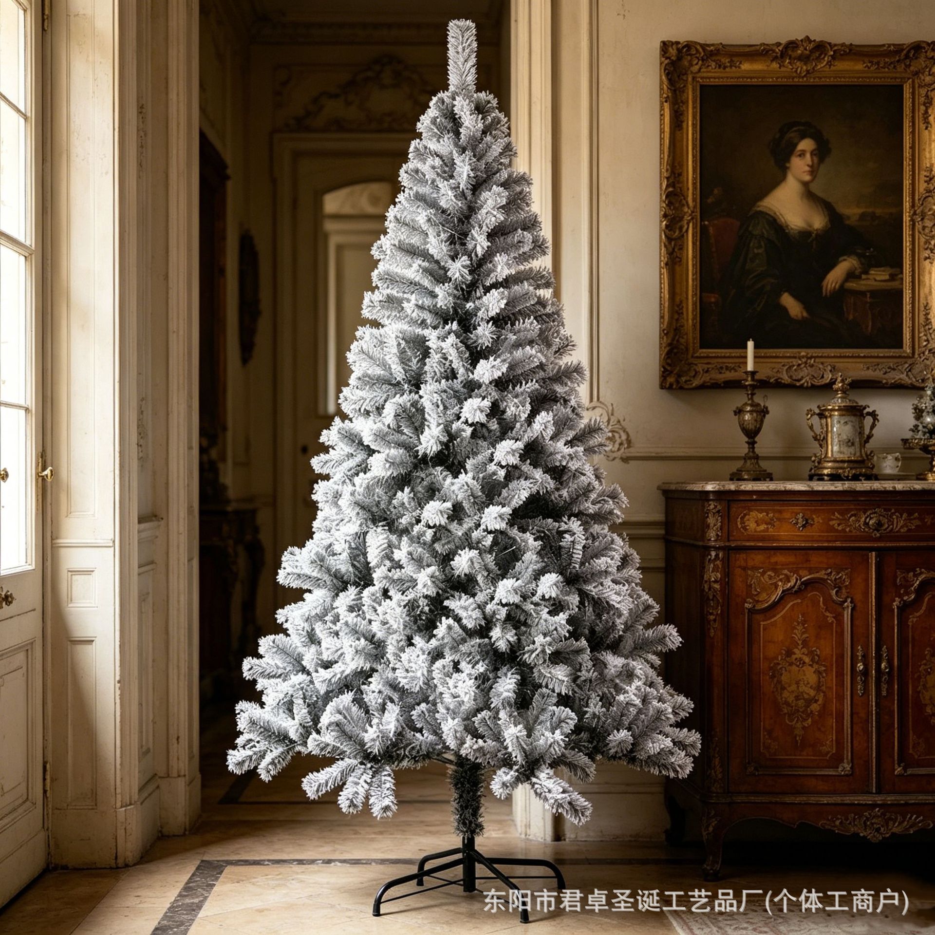 Fábrica mayorista verde\ flocado árbol de Navidad PVC árbol de simulación de alta calidad ecológico ignífugo cifrado ramas