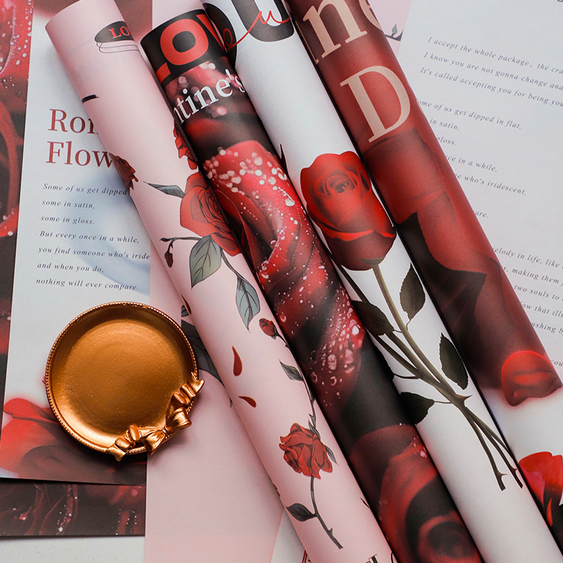 Diario de flores, papel de embalaje de flores, papel de embalaje de flores de San Valentín, papel kraft importado