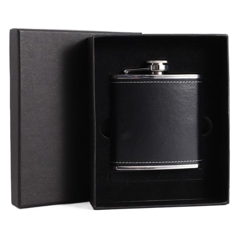 Wholesale portable black plain series stainless steel hip flask set wine cup small funnel fashion gift box 6oz