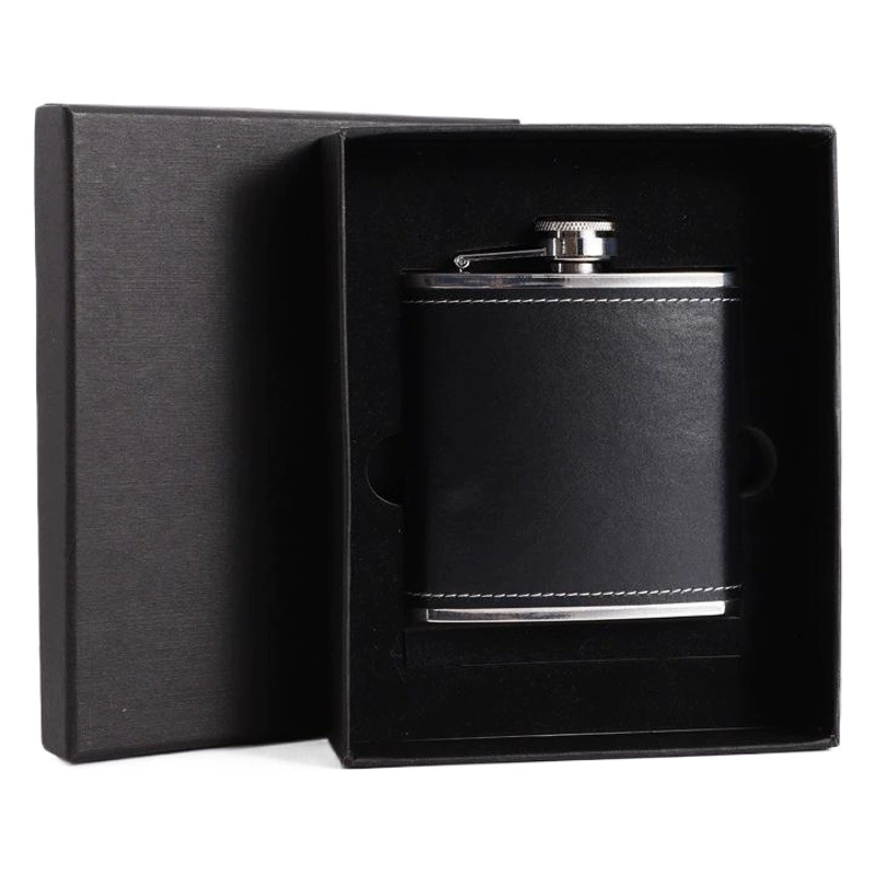 Оптовая Портативная Черная Обычная серия из нержавеющей стали хип фляжка костюм винная чашка маленькая воронка модная Подарочная коробка 6 унций