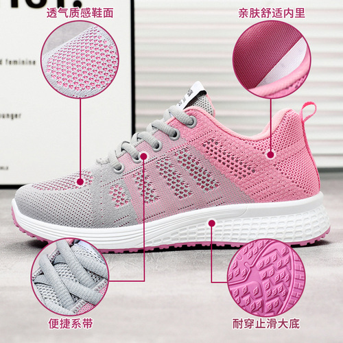 Women's Running Shoes 2025 Summer New Arrival Temu Cross-border Wholesale Single Shoes Casual Breathable Comfortable Flyknit Sports Shoes